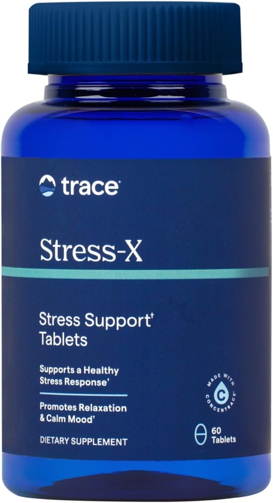 Trace Minerals Stress-X - Suplemento dietético con fibra dietética " Trace Minerals - Suplemento de magnesio para el apoyo a la salud del sueño - Fórmula con vitaminas A, B12, D & Más - 60 Tabletas (30 Serviciones)