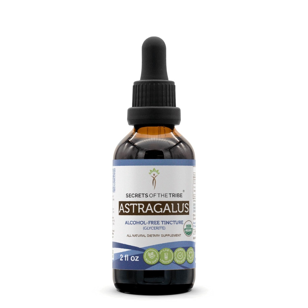 Secrets of the Tribe Astragalus USDA Organic | Alcohol-Free Extract, High-Potency Herbal Drops | Made from 100% Certified Organic Astragalus (Astragalus membranaceus) Dried Root (2 oz)