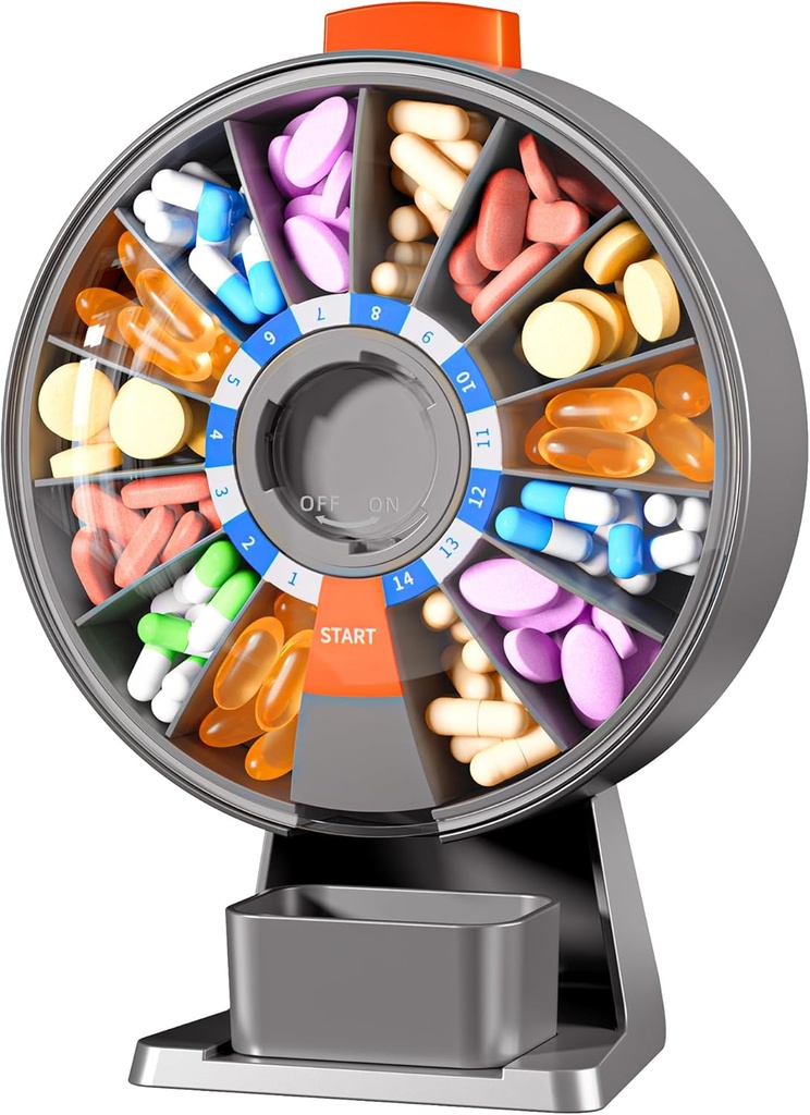 Zoksi gran organizador de píldoras, Caja de píldoras diarias para 7 o 14 días, Soporte de dispensador de píldoras móviles para medicamentos, vitaminas o suplementos, caja de píldoras semanales con botón de prensa fácil (griego)