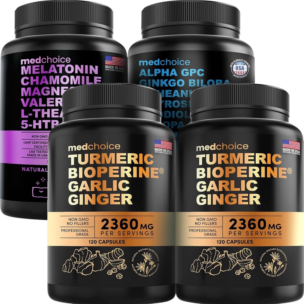 [BRSROGABCB4AA335] MEDCHOICE Turmeric " Ginger (240ct), Sleep Melatonin (90ct) y Nootropic Brain (60ct) Suplemento Bundle - Wellness Trio for Brain, Sleep, & Immune Support - Vegan, Non-GMO, Gluten-Free