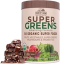 COUNTRY FARMS Ecológico Super Greens Chocolate Flavor, 50 Ecológico Super Foods, USDA Organic Drink Mix, Empaquetado con fibra, frutas, verduras, hongos y probióticos, soporta Energía, 7g Fibra