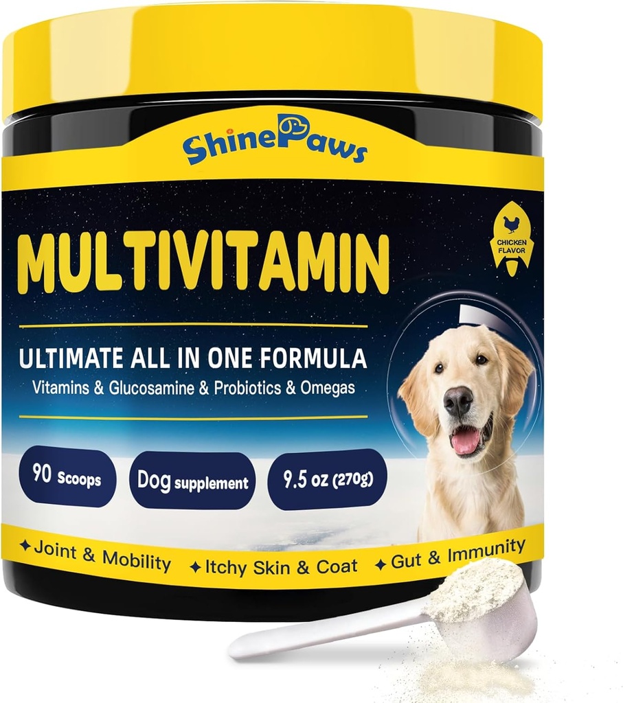 Vitaminas de perros, Pólvora Multivitamínica de perros, con Probióticos, Glucosamina, Omega 3, Gut de apoyo, Mixta &amp; Movilidad, Carne de Itch, Minerales & Antioxidante para la Salud Inmuna, Suplementos de perros esenciales diarios
