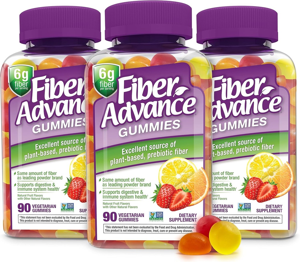 Fiber Advance Gummies ← 100% Fibra Basada en Plantas Suplemento para la Salud Digestiva  Chicory Root Inulin Prebiotic Gummies for Adults ← Gluten Free, Vegetarian, " Non-GMO (Pack of 3)