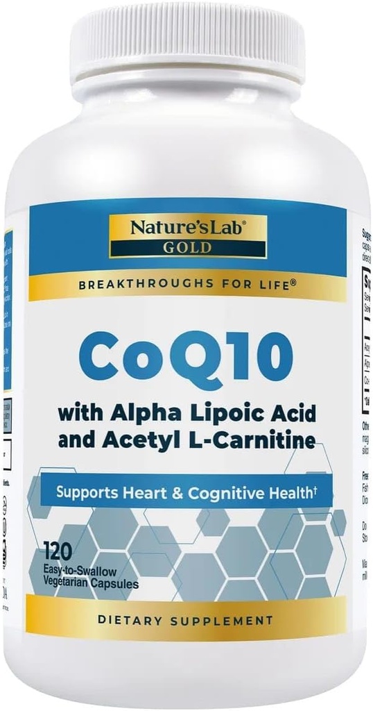 Nature Lab Gold CoQ10 200 mg + Alpha Lipoic Acid + Acetyl L-Carnitine, 120 cápsulas vegetarianas