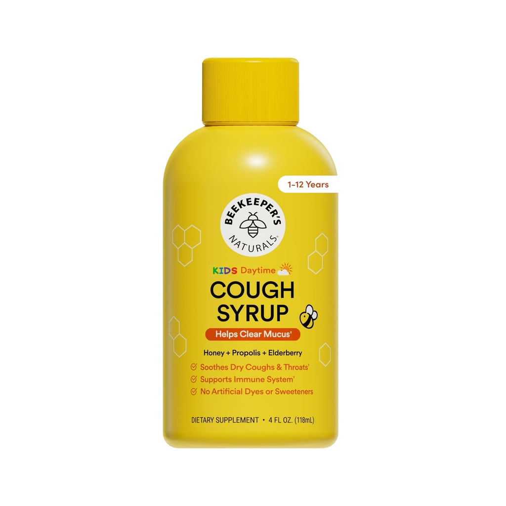 Propolis Naturals Propolis Honey Cough Syrup Daytime for Kids Immune Support with Elderberry, Vitamin C, Vitamin D & Raw Honey - Throat Soothing - Gluten Free & Clean Ingredients, 4 oz.