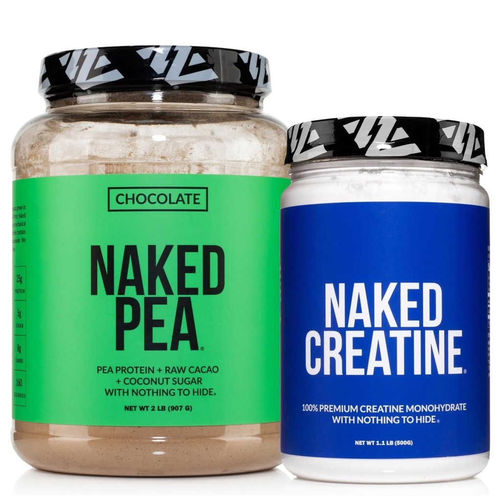 NAKED Chocolate Pea Protein Isolate 2LB Pure Micronized Creatine Monohydrate 500g (100 Servings) – Vegan; Bulk; Non-GMO; Gluten Free; Soy Free