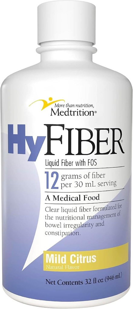 Medtrition HyFiber Fibra líquida diaria para regularidad y heces suaves, 12 gramos de fibra soluble, 32 fl oz 1 botella