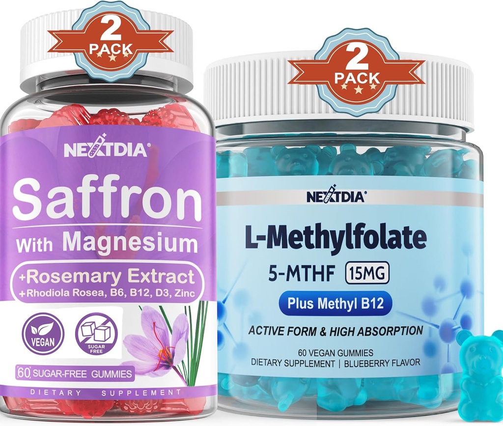 Magnesium Glycinate + L-MethylFolate 15mg & Methyl B12 Gummies, 4 Pack