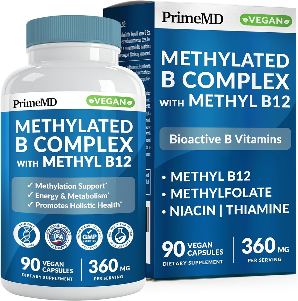Complejo B metilcobalamina con metalfolato y B12 Metilcobalamina 1000 mcg - Multivitamínico metilado para energía, función cerebral y bienestar - Complejo de vitamina B para hombres y mujeres (90 servidumbres) (Pack of 1)