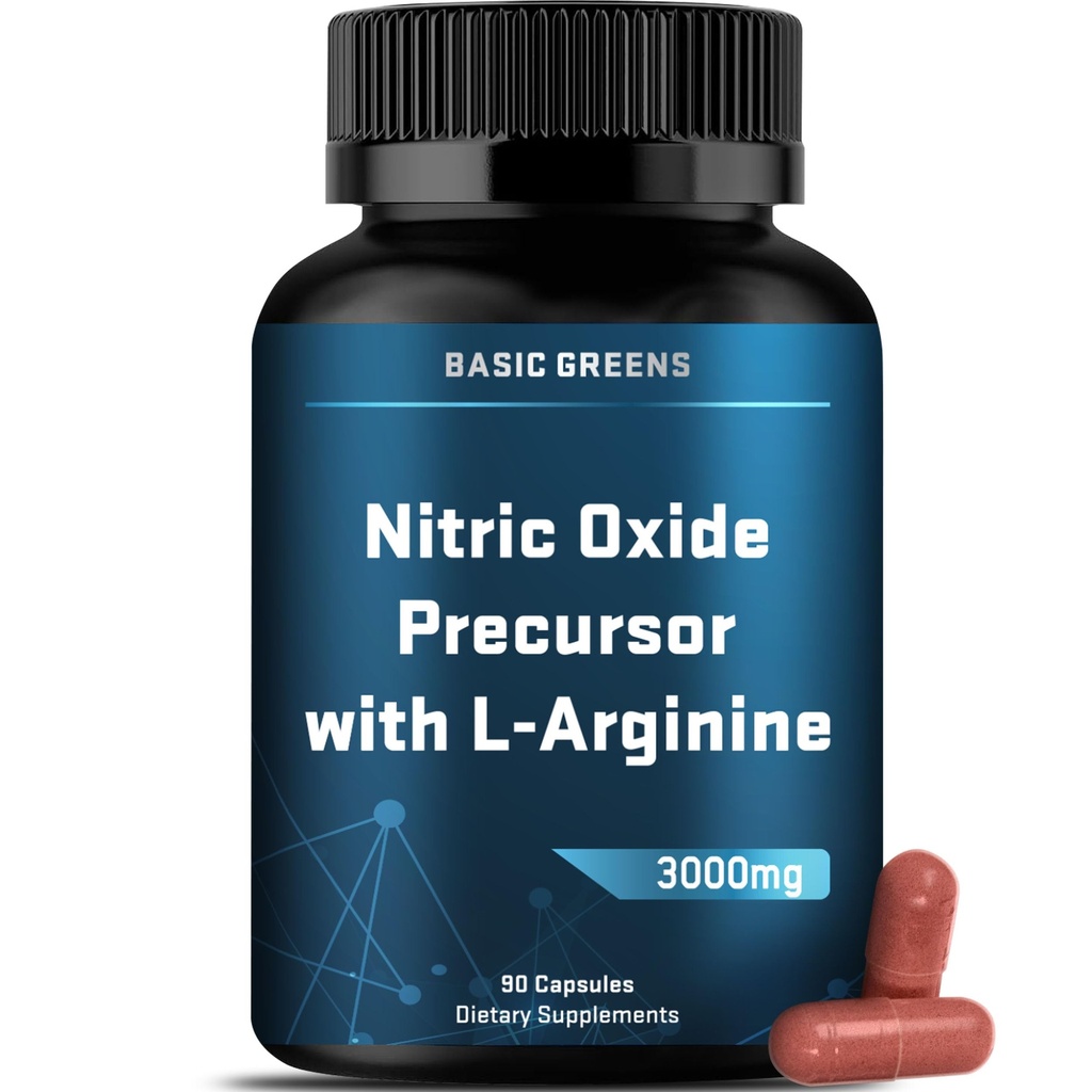 L-Arginina 3000mg Nitric Oxide Suplemento para Hombres y Mujeres – Cápsulas Veganas no GMO con punta de remolacha para la circulación, resistencia, energía, resistencia, rendimiento y entrenamiento – 90 Cápsulas