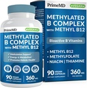 Complejo B metilcobalamina con metalfolato y B12 Metilcobalamina 1000 mcg - Multivitamínico metilado para energía, función cerebral y bienestar - Complejo de vitamina B para hombres y mujeres (90 servidumbres) (Pack of 1)