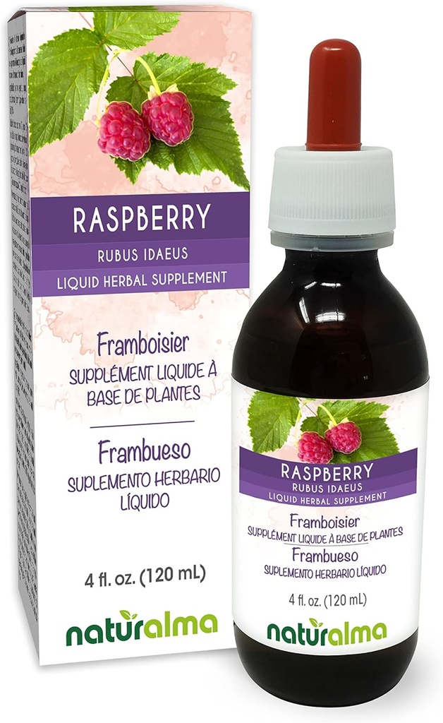 Naturalma Raspberry (Rubus idaeus) Leaf Alcohol-Free Tintura - 4 fl oz Liquid Extract in Drops - Herbal Supplement - Vegan