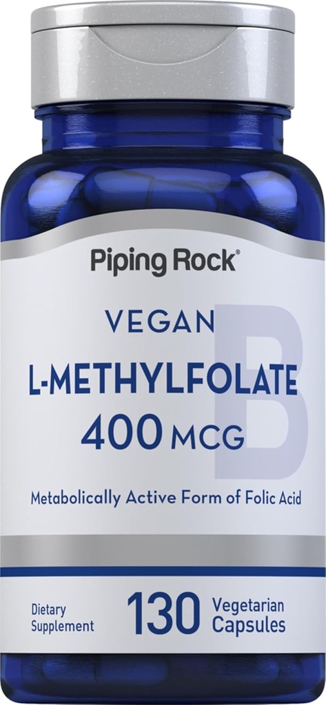 Piping Rock L MethylFolate Suplemento TEN 400 mcg TENED 130 Capsules TEN Vegetarian, Vegan TENIDO Non-GMO, Gluten Free