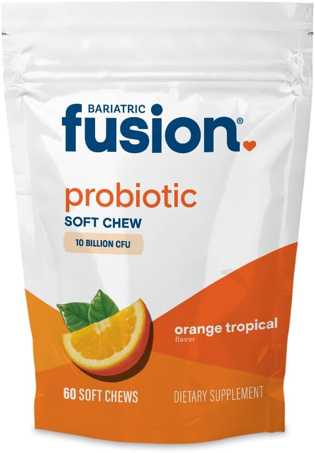 Bariatric Fusion Bariatric Probiotic Soft Chews ← Orange Tropical Flavor Chewy Bariatric Vitamina Silencio Bacillus Coagulans 10 Billion CFU Chewable Probiotic ← Apoyo Digestive & Immune Health ← 60 Conde