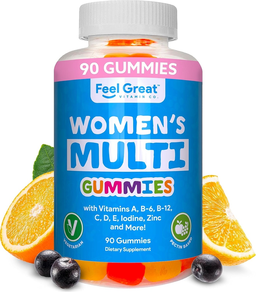 Multivitamina Gummy para las mujeres por Feel Great Vitamin Co ¦ Multi Chewable Gummy Suplemento con vitamina A, B-6, B-12, C, D, E, Biotina, Choline, Folic Acid, Zinc & More