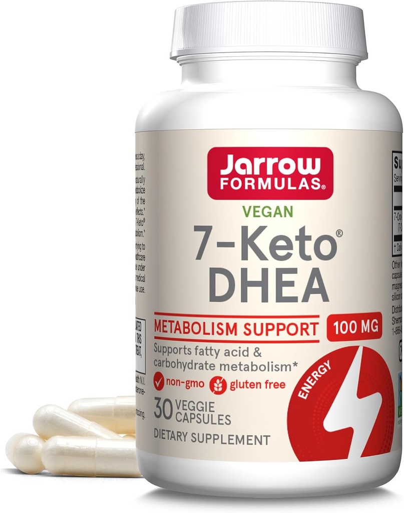 Jarrow Fórmulas 7-Keto DHEA 100 mg, Suplemento dietético para el ácido graso y el metabolismo de carbohidratos, 30 cápsulas de verduras, fuente de 15-30 días