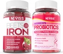 NEVISS Gummies de suplemento de hierro vegano, hierro suave + Probióticos para las mujeres Gummies