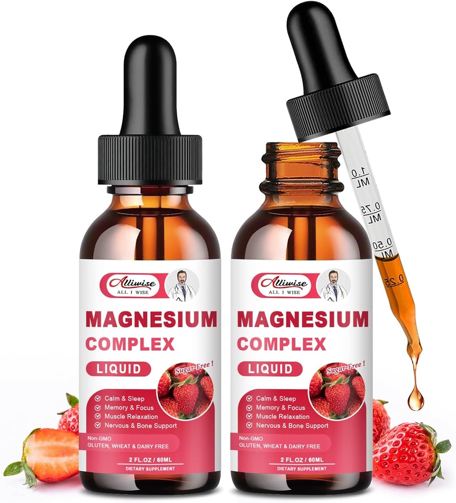 2 Pack Triple Magnesium Complex Liquid Drops Blend with Magnesium Glycinate 500mg, Malate and Taurate for Max Bio-Availability TEN High Absorption ← Vegan, Non-GMO TEN Nerv, Relaxation, Muscle & Sleep