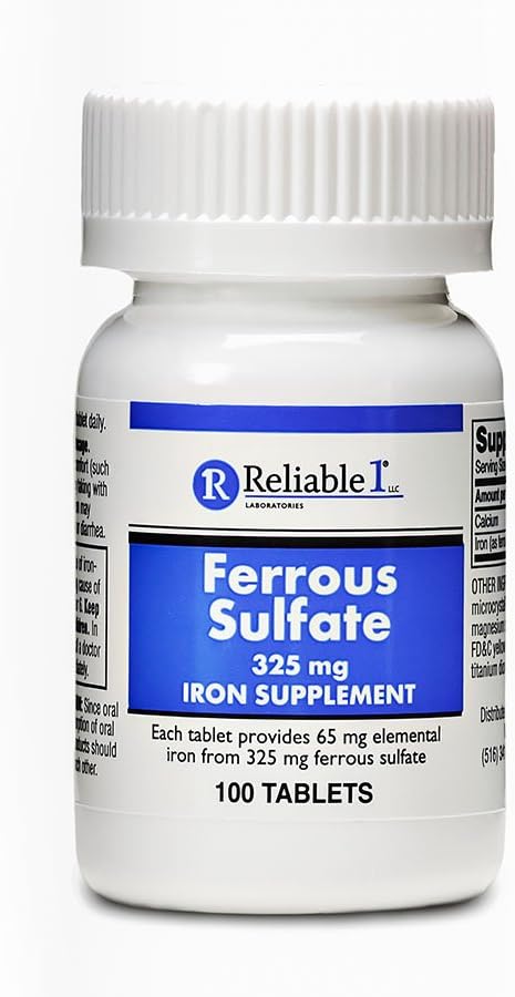 Suplemento de hierro Sulfato ferroso 325mg por Fiable 1 TENIDO Píldoras de hierro para mujeres y hombres TENIDO Suplementos de hierro para la anemia y la deficiencia de hierro