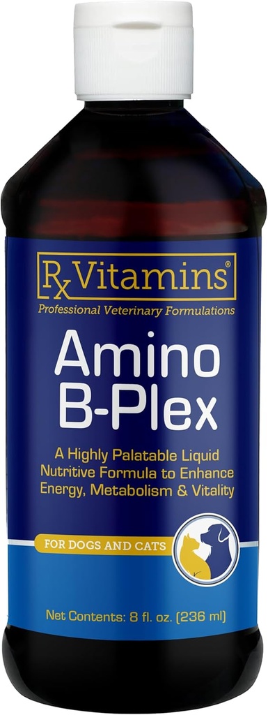 Vitaminas de Rx Amino B-Plex Suplemento de perros - Complejo de vitamina B Liquid Plus Aminoácidos para perros & gatos - Appetite Booster y Cat & Dog Weight Gainer - Suplementos & Vitaminas - 8 oz