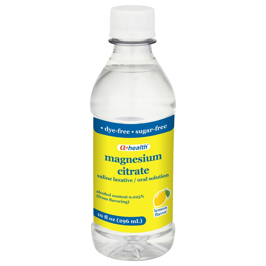 A+Health Magnesium Citrate Oral Solution, Saline Laxative, Lemon Flavor, Made in USA, Dye-Free, 1 Bottle, 10 Fl Oz