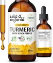 Suplemento de Turmérico Salvaje y Orgánica Liquido - Soporte Conjunto - Curcumina Turmérica con Extracto de Pepper Negro - Gotas de raíz de la cúrcuma - Vegan, Azúcar " Tintura libre de alcohol - 2 fl oz