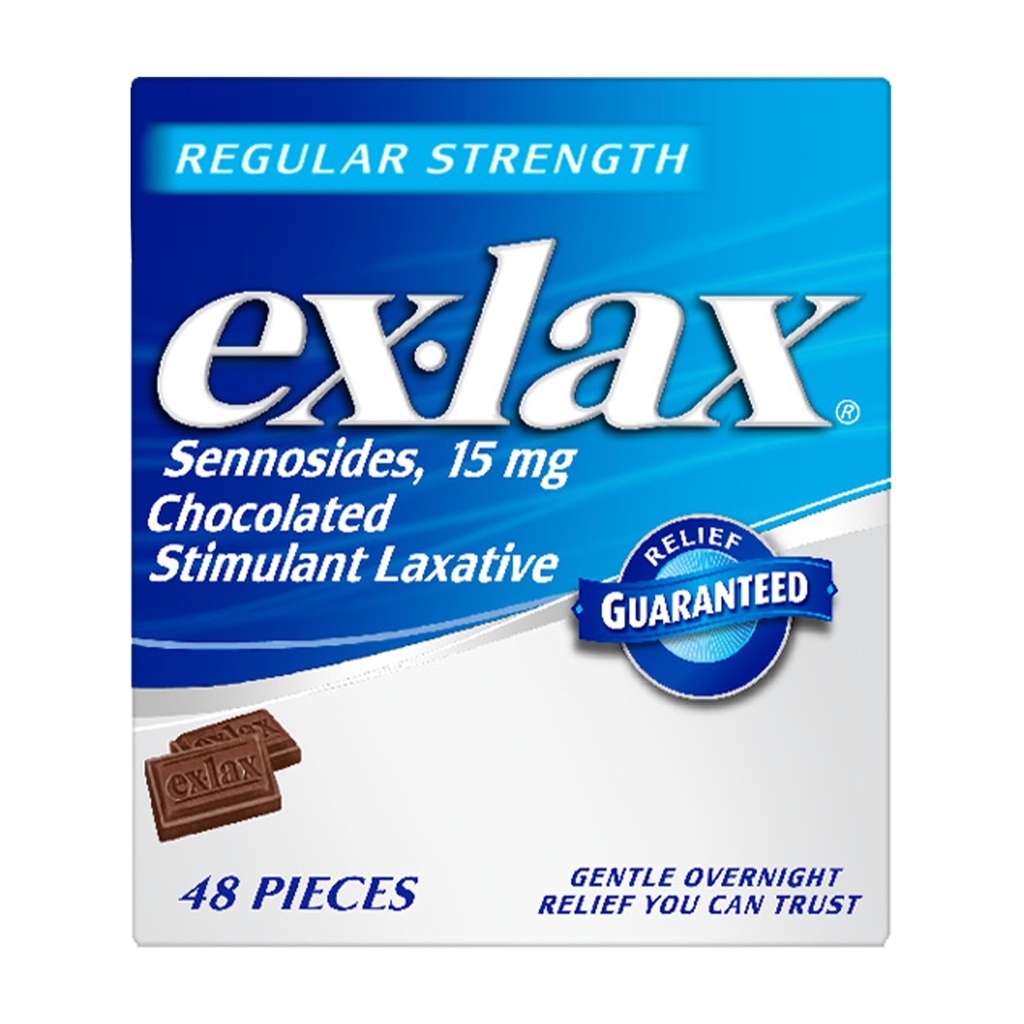 ex-lax Regular Strength Chocolated Stimulant Laxative Constipation Relief Pills for Occasional Constipation, Chocolate Laxatives - 48 Count