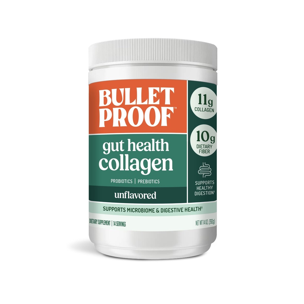Bulletproof Desflavored Gut Health Collagen Protein, 14 onzas, 10g Grass-Fed Collagen Peptides para Gut, Skin, Bone y Soporte Conjunto