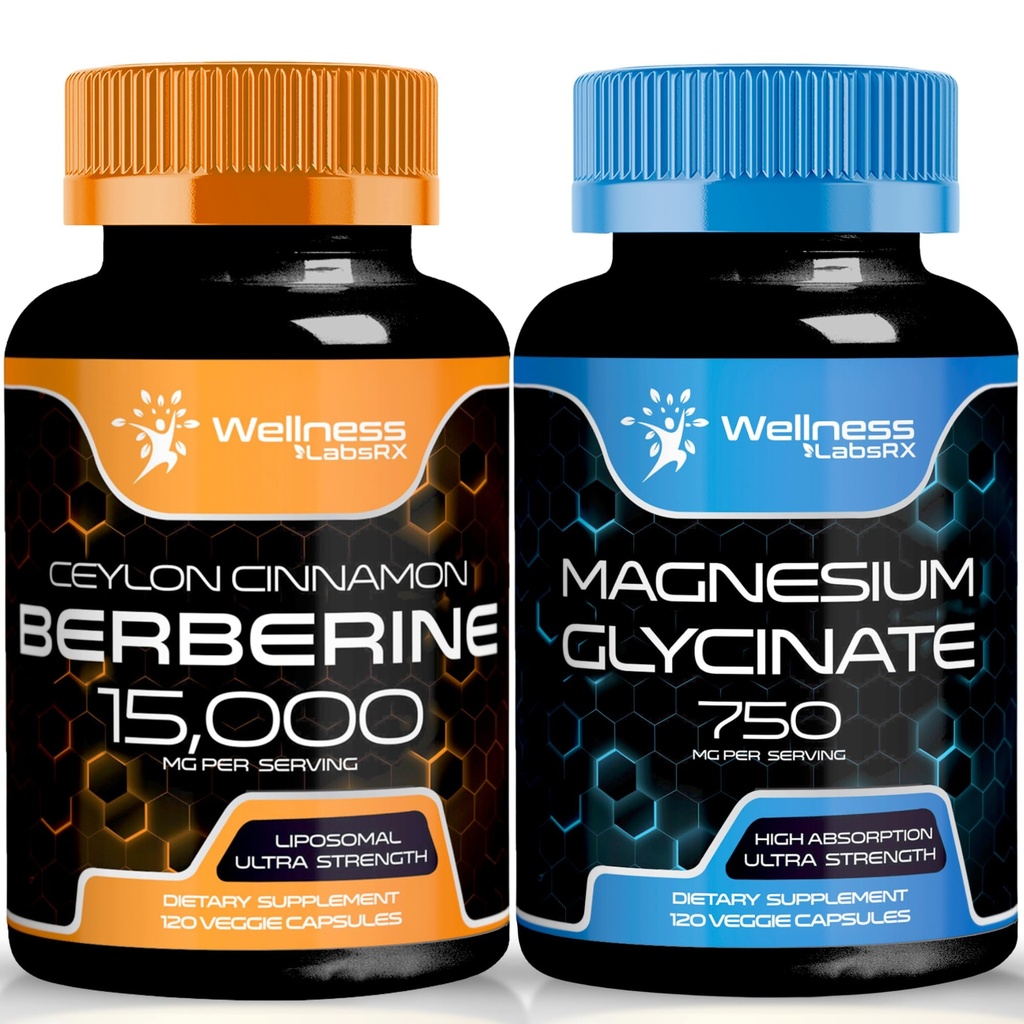 Beberina Suplemento 1500mg - Liposomal Berberina con canela de Ceylán Ø Magnesium Glycinate Capsules - 750mg - Suplemento Magnesio Suplemento de alta absorción