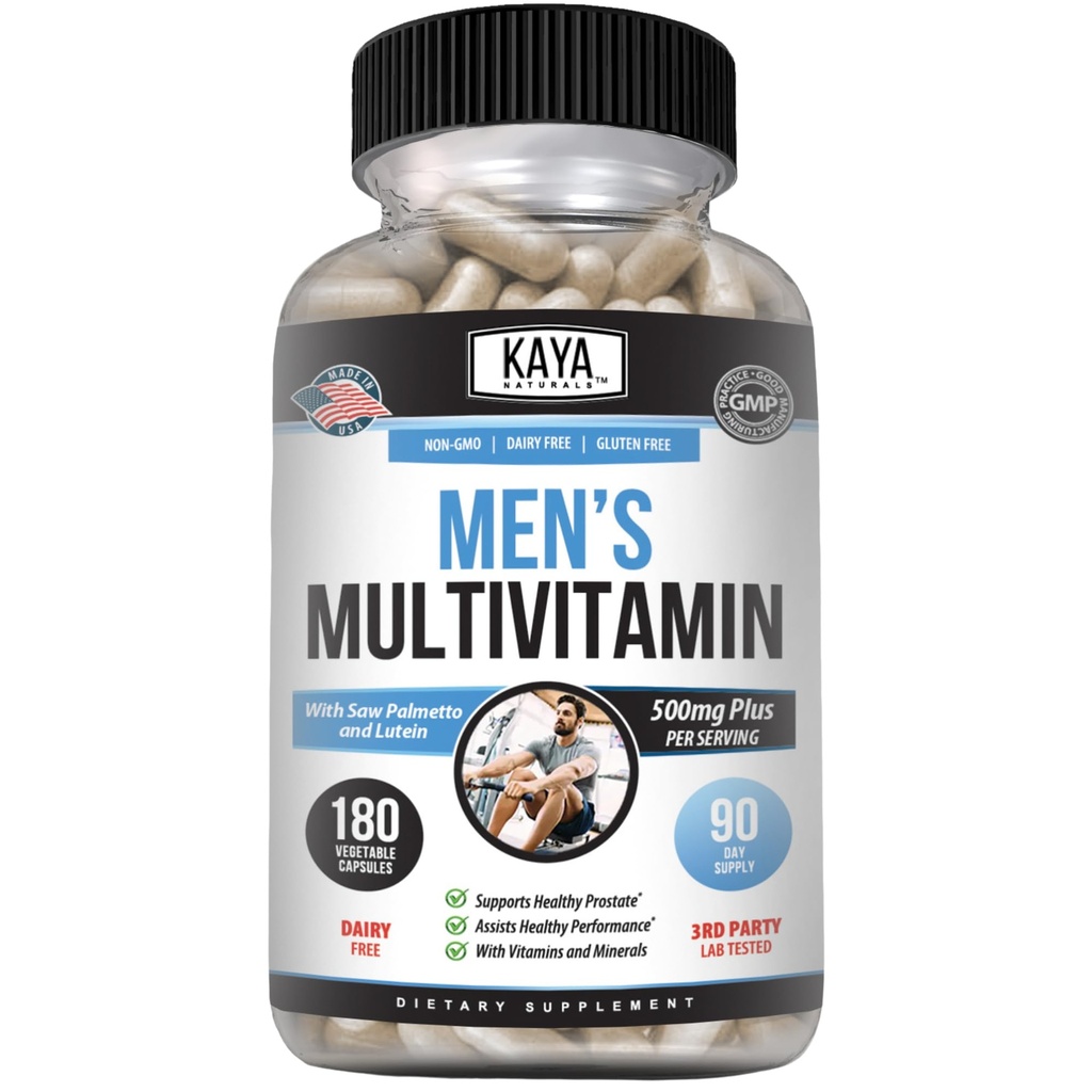 Kaya Naturals Multivitamina para Hombres - Multivitamina de la próstata masculina - Suplemento diario multi mineral - Píldoras para hombres - Soportes Prostata saludable - Vitaminas para Hombres - 180 Veggie Capsules