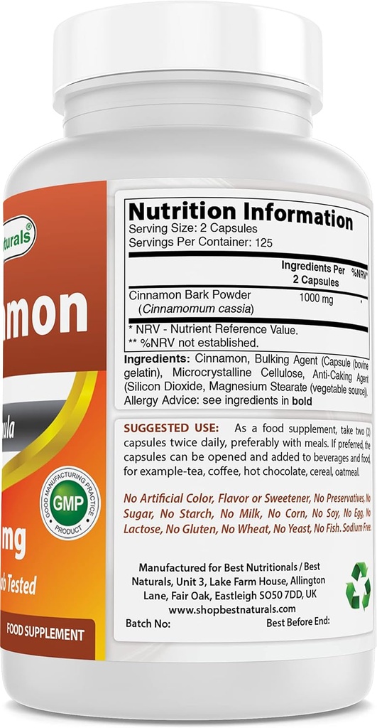 Mejores Naturales Cinnamon 500 mg & Oxido de Magnesio 500 mg