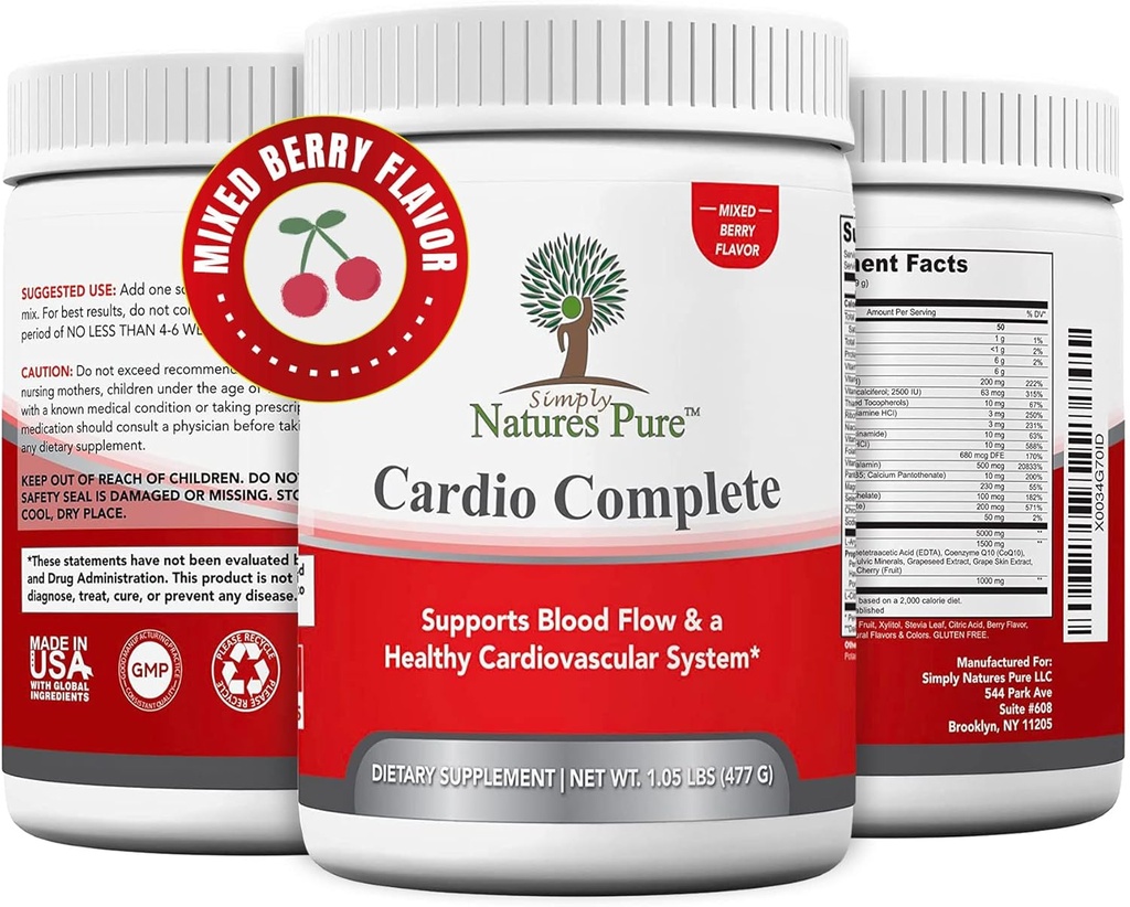 Simplemente Naturalezas Cardio puro Completo con 5.000 L-Arginina, 1000mg L-Citrulline y Hawthorn Berry - Heart Health & Cardiovascular Soporte de Powder Suplemento y 3 en-1 Nitric Oxide Booster