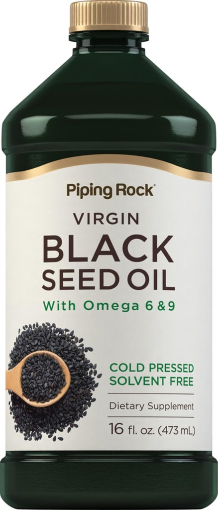 Piping Rock Black Seed Oil Liquid | 16 Ounces | Cold Pressed Nigella Sativa | with Omega 6 & 9 | Solvent Free Supplement | Vegetarian, Non-GMO, Gluten Free Formula