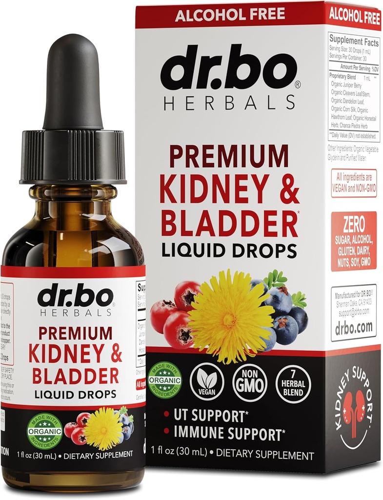 Apoyo al riñón Suplemento Salud de la vejiga - Suplementos orgánicos de limpieza renal gotas Juniper Berry Cleavers Dandelion - Riñón renal Limpiar Detox Urinary Tract Herbal Bladder Soporte Flush Kidneys 1oz