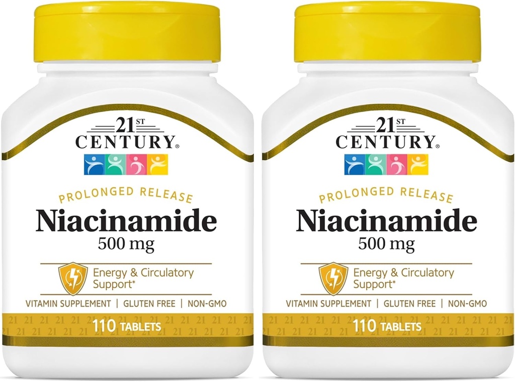 Niacinamida del siglo 21 500 mg Tablas de liberación prolongadas, 110 puntos (Pack de 2)