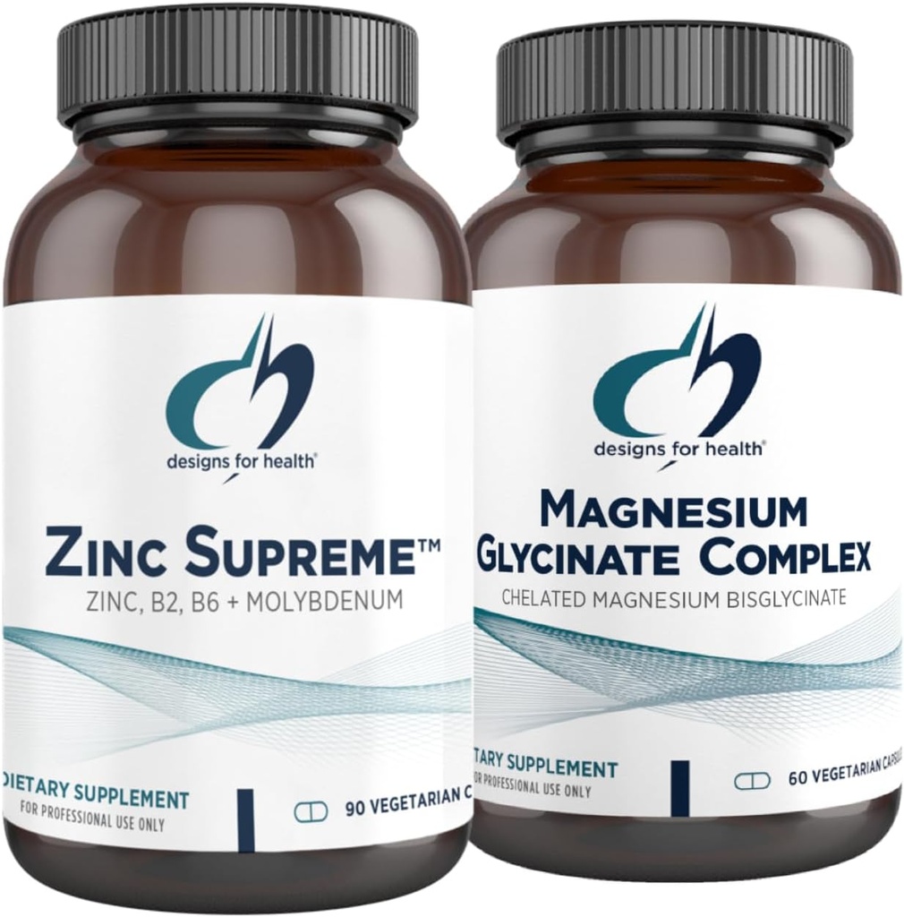 Diseños para Complejo Glycinate de Magnesio de Salud (60 cápsulas) & Zinc Supreme (90 cápsulas) - Magnesio de alta absorción con Zinc Bisglycinate Chelate with Cofactors for Immune Support