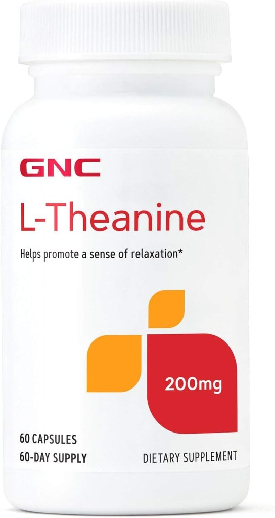 GNC L-Theanine 200mg, promueve la relajación, 60 cápsulas