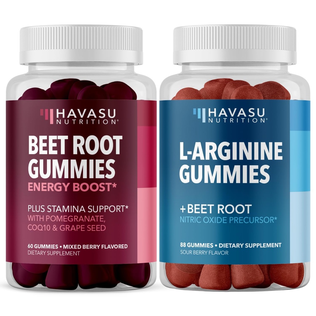 HAVASU NUTRITION Beet Root Gummies + L-Arginine Gummies Bundle: Mixed Berry and Sour Berry Flavored Gummies
