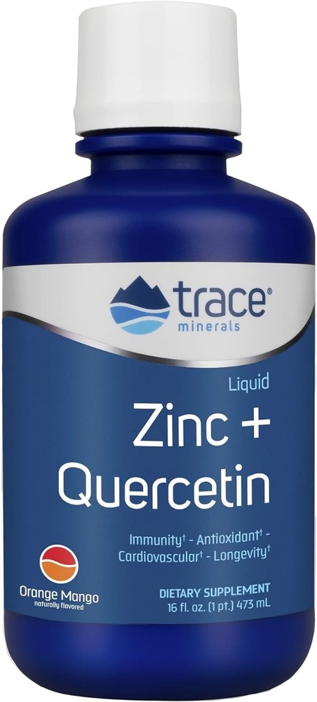 Trace Minerals Zinc líquido más quercetina - Suplemento de salud digestivo e inmune - Suplemento mineral con zinc y quercetina - Antioxidante " Heart Health Support - Orange Mango, 16 fl oz (32 Servings)