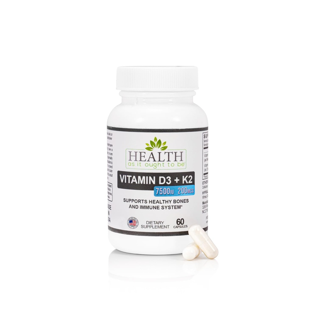 Salud A medida que Ought Ser Vitamina D3+K2 Suplemento TENIDO Apoyos Huesos saludables y salud inmunitaria TENIDO 60 cápsulas