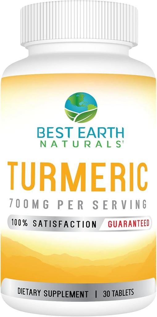 Mejores Naturales de la Tierra Turmérica Orgánica 700 mg con Pepper Negro para Max Absorpoción- Suplementos Herbales - 30 Day Supply