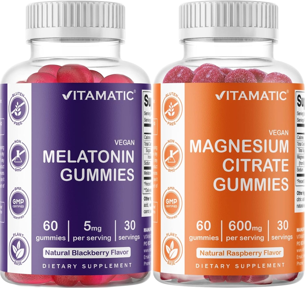 Vitamatic Magnesium Gummies & Melatonin Gummies Combo - 60 Cuenta cada uno