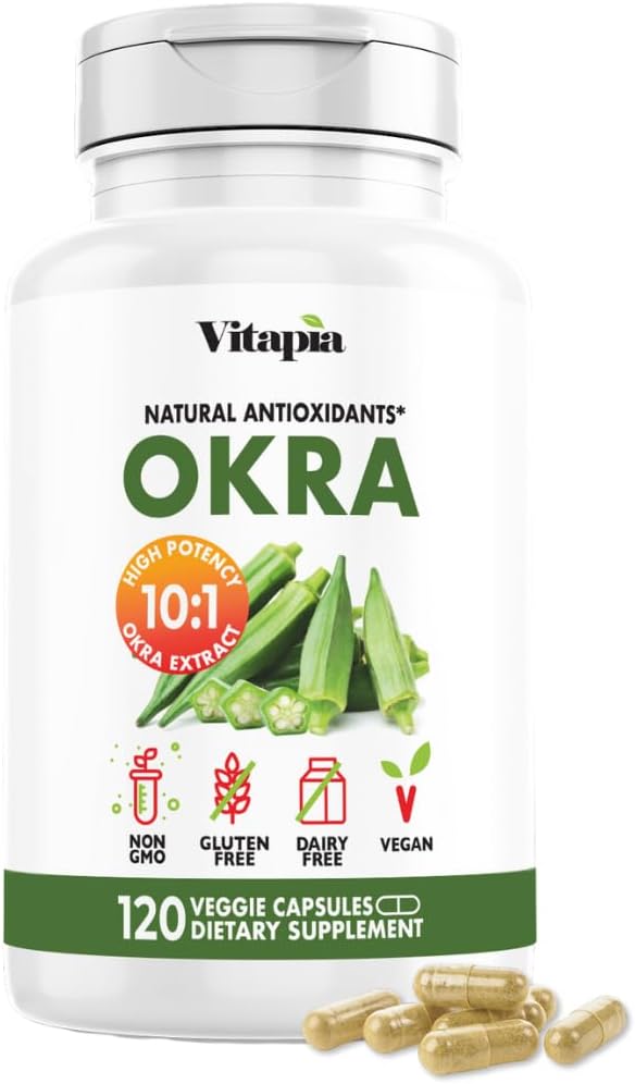 Okra Extract - Salud del Corazón, Antioxidante, Gut " Digestion, Wellness Support - 10:1 ratio " 120 Cápsulas de verduras - No GMO, Sin gluten, Suplemento vegano