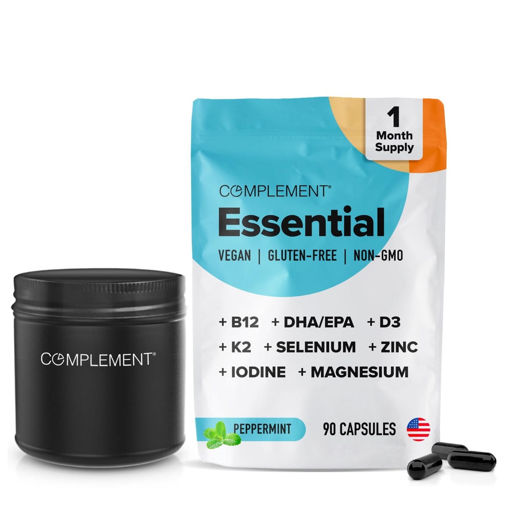 Complemento Vegan Multivitamínico para Mujer &amp; Hombre Omega 3 DHA+EPA, Vitamina B12, Vitamina D3 K2, Zinc, Selenium, Magnesium, Iodine Supplement- Immune Support- 90 Count, Incluye Jar