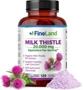 FineLand Milk Thistle Pills 50:1 Extract – 120 Vegan Capsules - 20,000 mg Strenght with 80% Silymarin Flavonoids – Liver & Antioxidant Support ⋅ 50X Concentrated Seed Extract - Non-GMO, Made in USA
