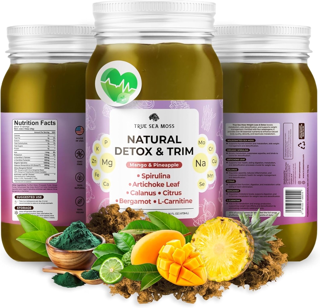 Pro-Line Gel - Natural Detox/Trim - 5+ Sabores - Gel de frutas con mar Premium Moss & potasio - Vegan-Friendly - Suplemento rico en vitaminas y minerales - Hecho en EE.UU. (Mango/Pineapple, Pack de 1)