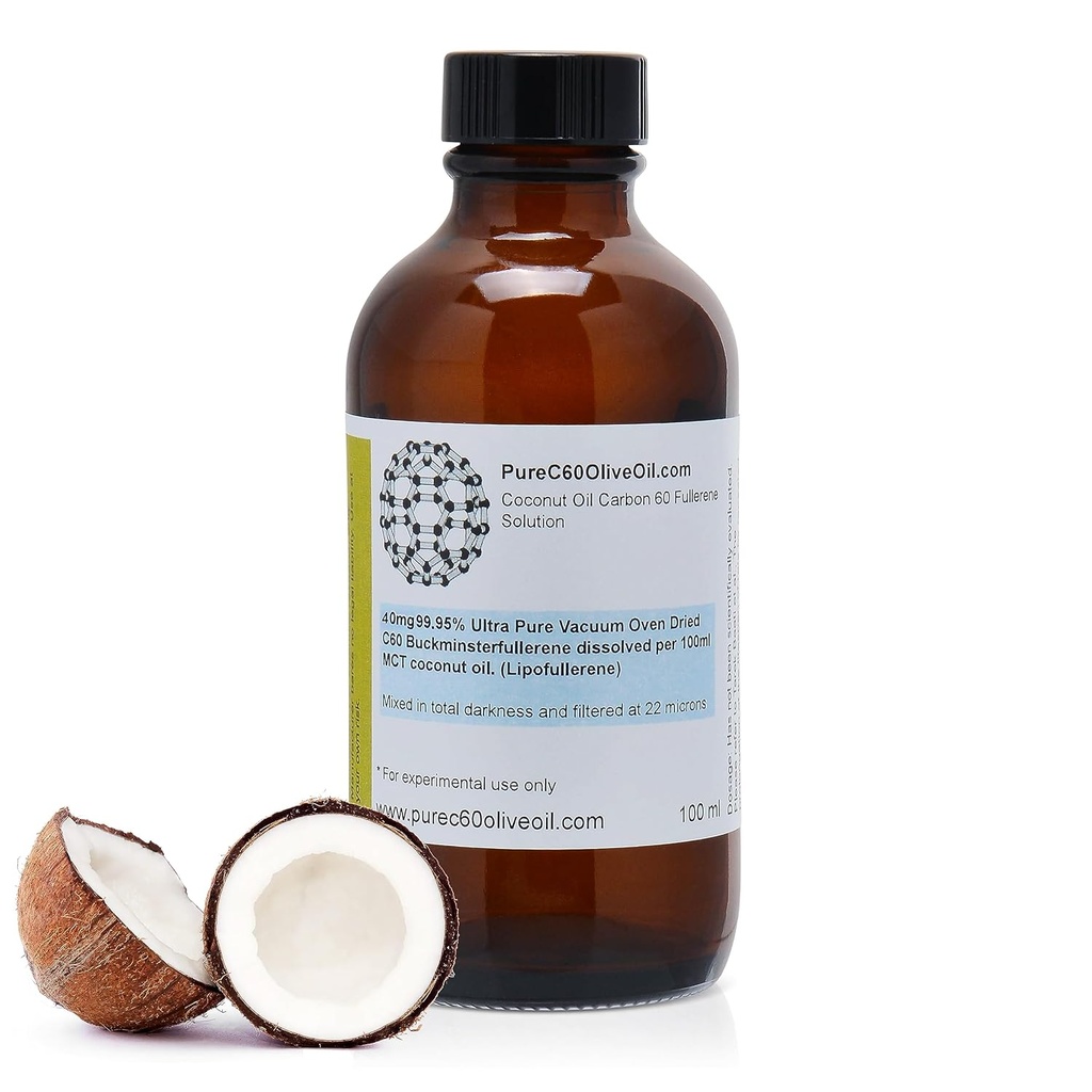 [BRSW2EAPDJ5RU3Y7] PureC60OliveOil C60 Organic MCT Coconut Oil 100ml / 3.4 Fl Oz - 99.95% Carbon 60 Solvent Free 40mg - Amber Glass Bottle - Grado de alimentos - Carbono 60 Coconut Oil - Del productor mundial líder