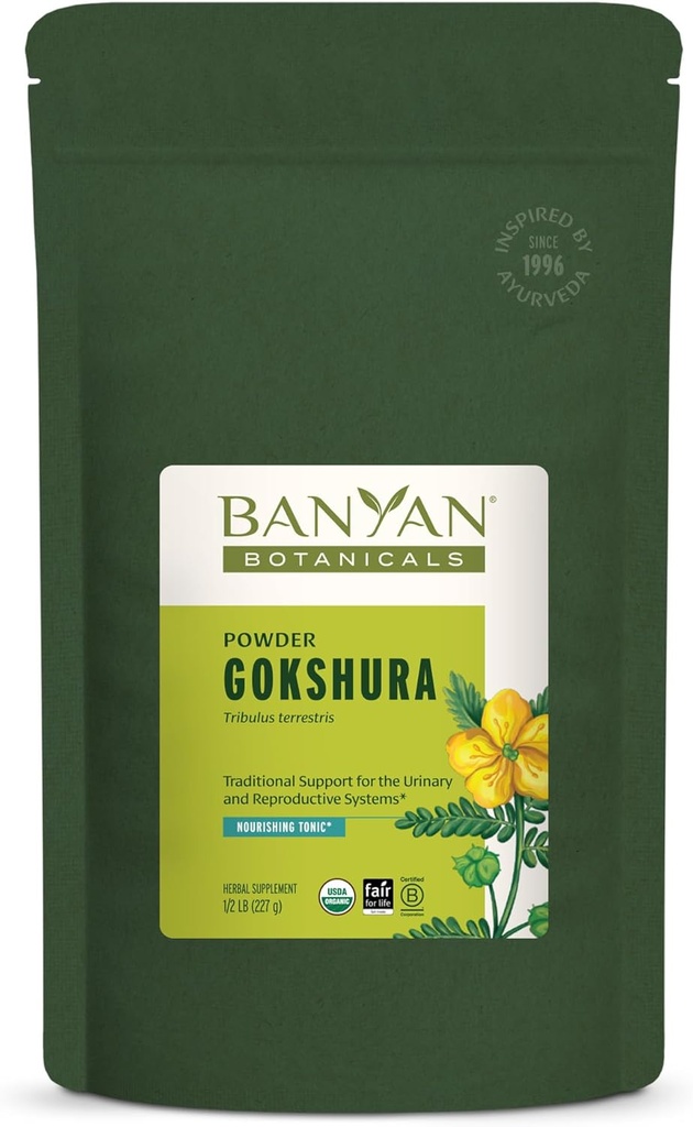 Botánicos de Banyan Gokshura Powder – Fruta de Gokshura Orgánica (Tribulus Terrestris) Polvo – Suplemento de Vitalidad de los Hombres – apoya la salud urinaria* – 1⁄2 lb. Fuente sostenible Vegan