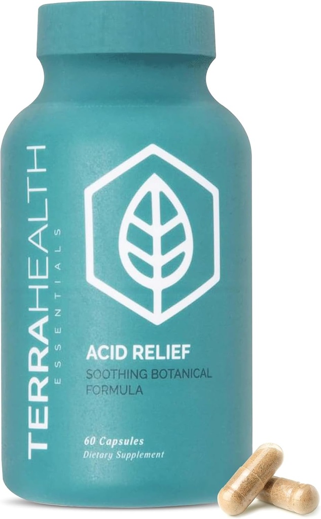 Terra Health Essentials - Acid Relief ← Alivio del Reflujo de Ácido All-Natural, Heartburn, Suplemento de Indigestión TEN 30-Day Supply (60 cápsulas)