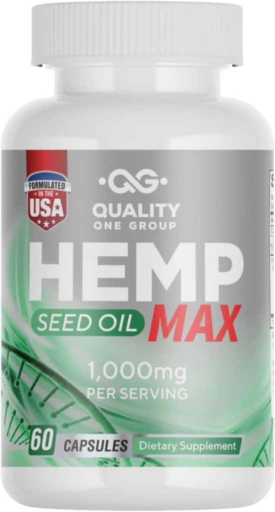 Cápsulas de aceite de semilla de cáñamo 1000mg con triple Omega 3 6 9 ← Suplemento orgánico con ácidos grasos esenciales para la salud de la piel y el mood relajante - 60 cápsulas líquidos veganos, no GMO, hechos en EE.UU.
